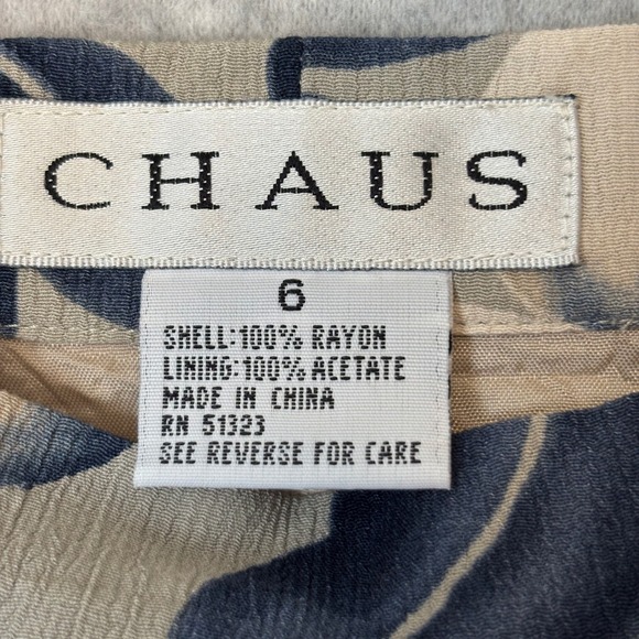 Vintage Chaus Women's 6 Floral Print Wrap Skirt Beige Blue Rayon Knee Length y2k - Picture 4 of 9